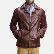 
Brown Sheepskin leather Coat - Vista posteriore con spalle definite e orlo pulito