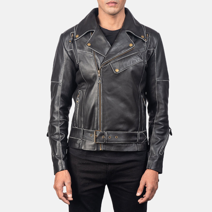 Vincent Nero Giacca Biker in Pelle da Uomo