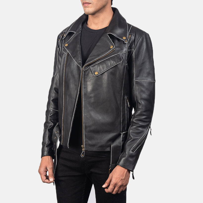 Vincent Nero Giacca Biker in Pelle da Uomo