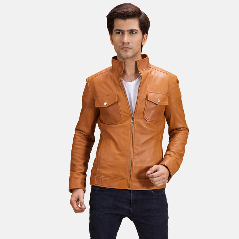 Voltex Cuoio Giacca Biker in Pelle da Uomo