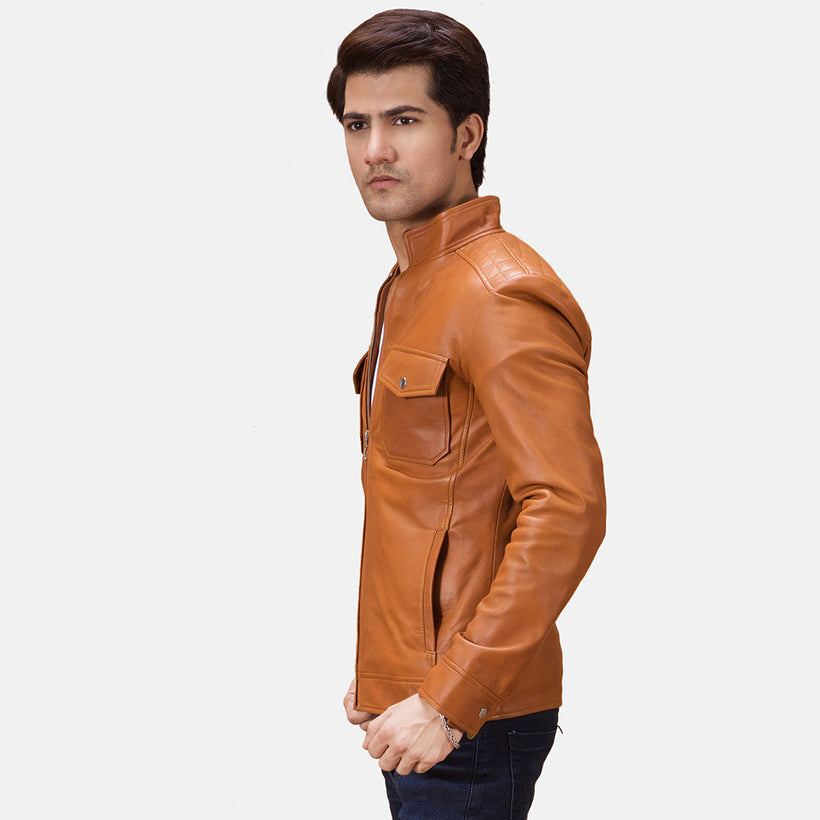 Voltex Cuoio Giacca Biker in Pelle da Uomo