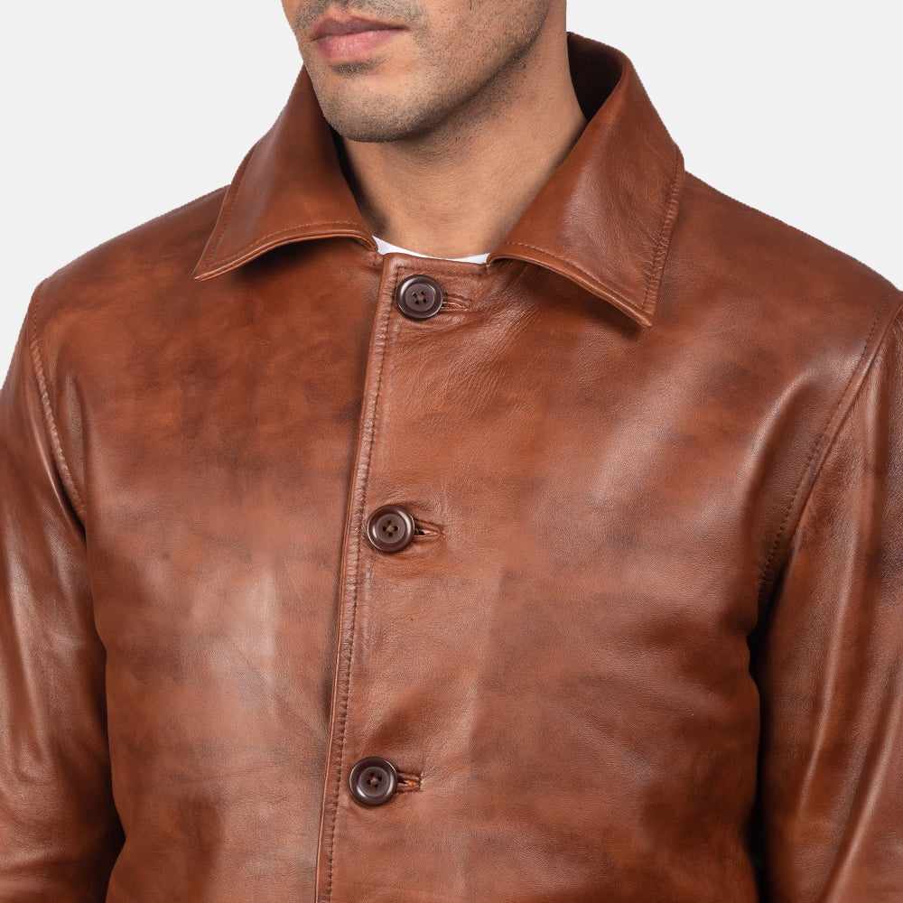 
Waffle Marrone Giacca in Pelle da Uomo - Vista laterale che mostra il taglio ergonomico delle maniche