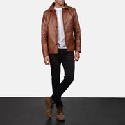 
Dettaglio ravvicinato of Shirt & Button Hardware on Waffle Marrone Giacca in Pelle da Uomo