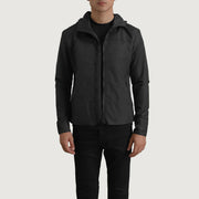 
Wesley Nero Hooded Windbreaker Giacca in Pelle da Uomo in vera pelle bovina nera - Vista frontale e silhouette sartoriale | Acquista online