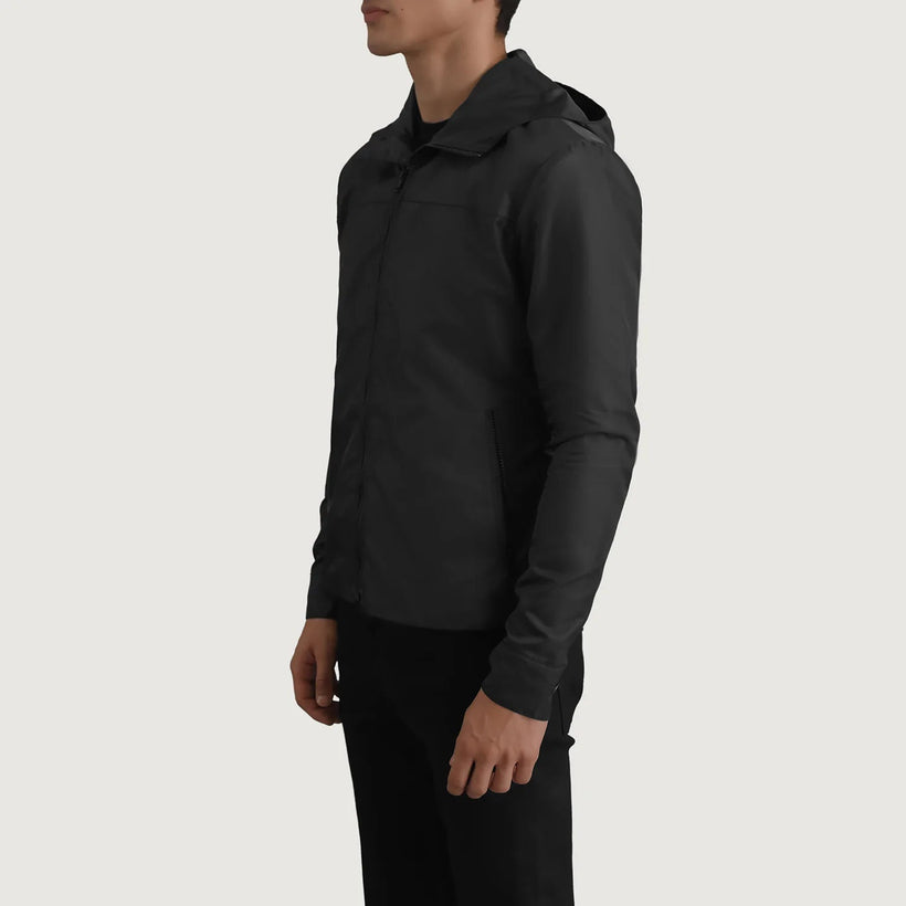 Wesley Nero Hooded Windbreaker Giacca in Pelle da Uomo