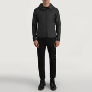 
Wesley Nero Hooded Windbreaker Giacca in Pelle da Uomo - Vista laterale che mostra il taglio ergonomico delle maniche