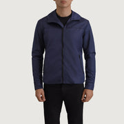 
Dettaglio ravvicinato of Classic Collar & Zipper With Inside Wind Flap. Hardware on Wesley Blu Hooded Windbreaker Giacca in Pelle da Uomo