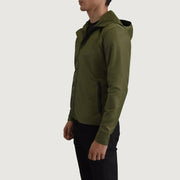 
Green Full-Grain Leather Hooded Jacket - Vista posteriore con spalle definite e orlo pulito