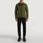 
Wesley Verde Hooded Windbreaker Giacca in Pelle da Uomo - Vista laterale che mostra il taglio ergonomico delle maniche