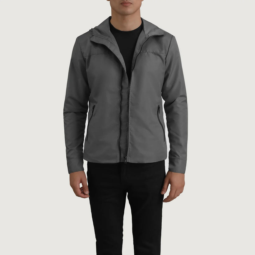 Wesley Grigio Hooded Windbreaker Giacca in Pelle da Uomo