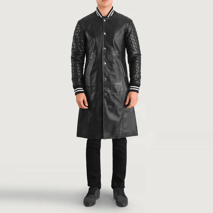 Wilde Nero Leather Varsity Cappotto in Pelle da Uomo
