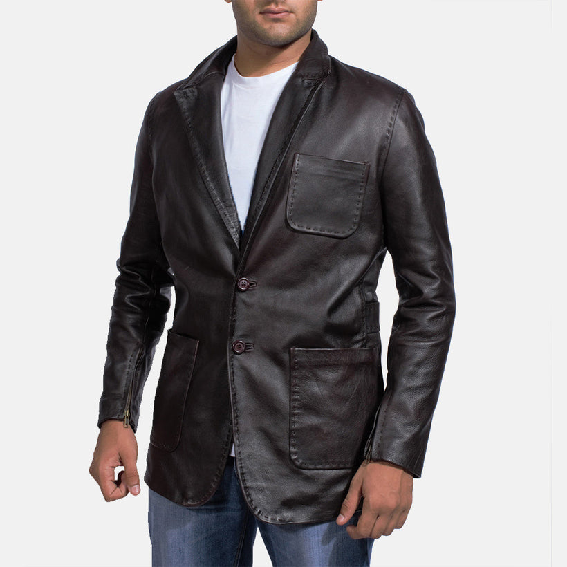 Wine Nero Blazer in Pelle in Pelle da Uomo