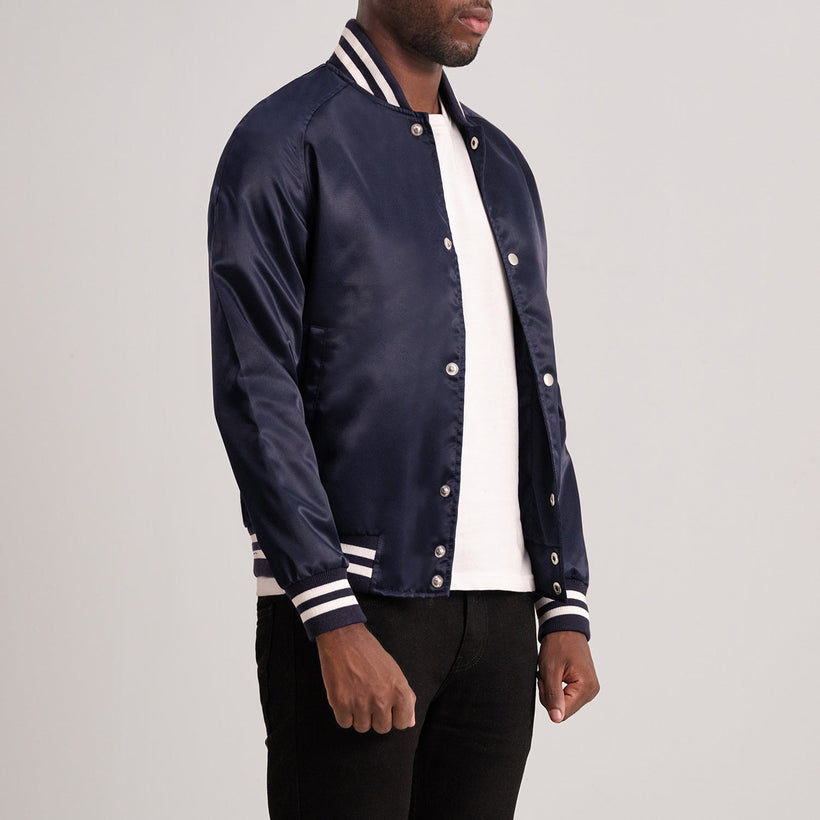 Xander Blu Varsity Giacca in Pelle da Uomo