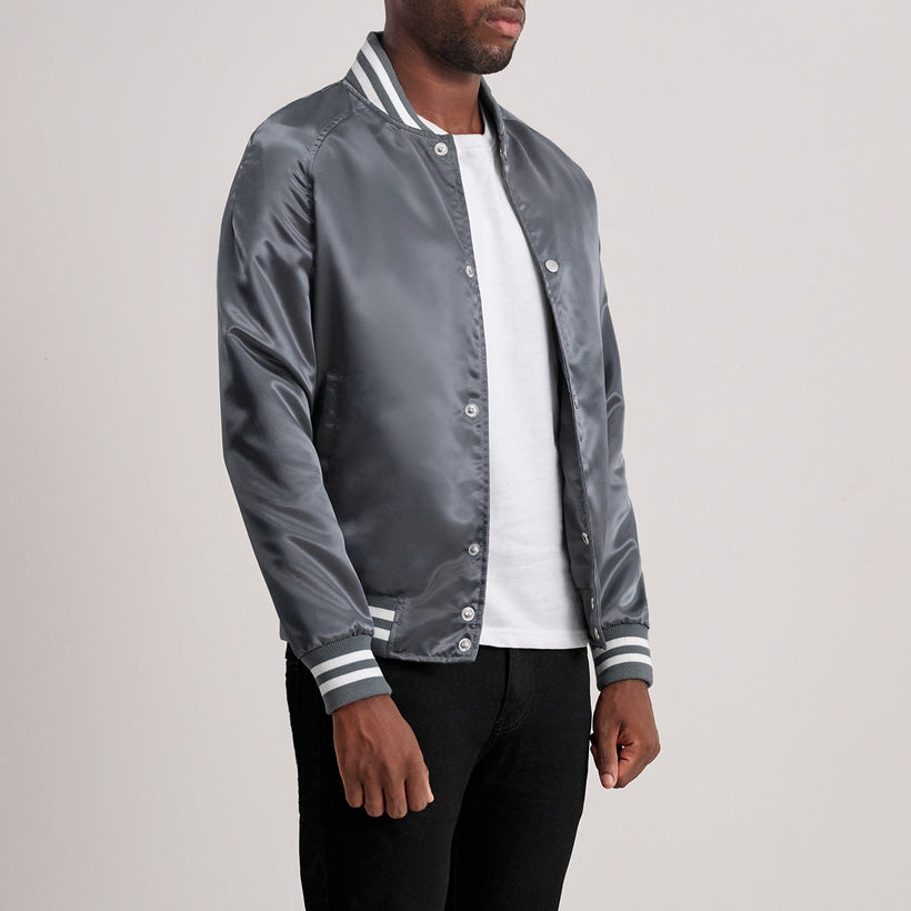 Xander Grigio Varsity Giacca in Pelle da Uomo