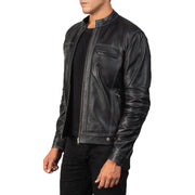 Black Goatskin Snuffed Biker Jacket - Vista posteriore Showing Tailored Shoulder Fit &amp; Clean Hemline