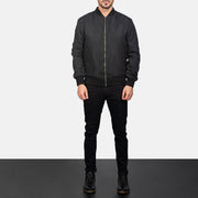 Men's Zack Nero Bomber in Pelle da Uomo - Lateral Side Profile View Showing Sleeve Cut &amp; Athletic Taper Fit
