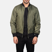 Men's Zack Verde Bomber in Pelle da Uomo in Green Nylon - Vista frontale e linea su misura | Acquista online