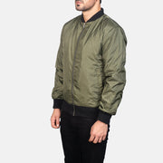 Green Nylon Bomber Jacket - Vista posteriore Showing Tailored Shoulder Fit &amp; Clean Hemline