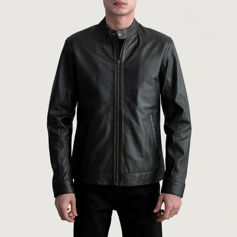 Zen Nero Giacca Biker in Pelle da Uomo