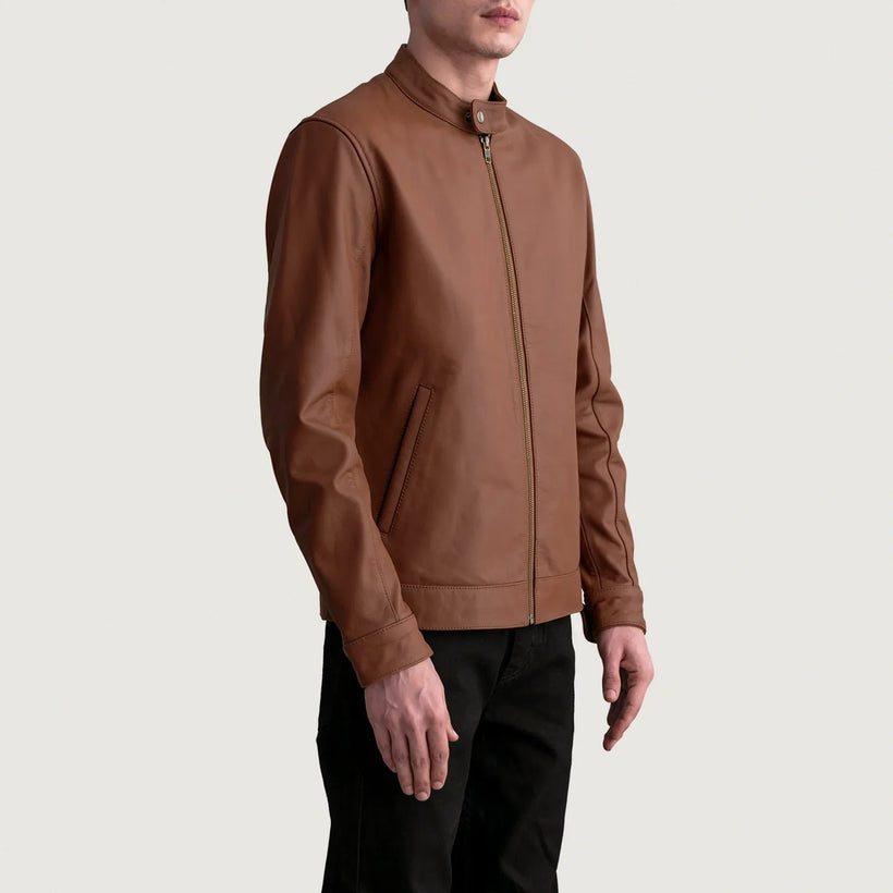 Zen Matte Marrone Giacca Biker in Pelle da Uomo