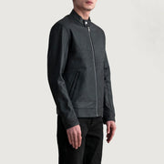 Tumbled Black Sheepskin Leather Biker Jacket - Vista posteriore Showing Tailored Shoulder Fit &amp; Clean Hemline