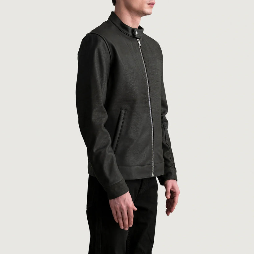 Zen Tumbled Marrone Giacca Biker in Pelle da Uomo