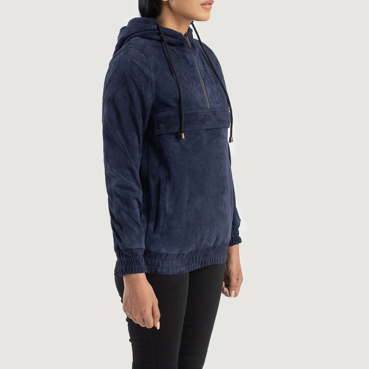 Blue Sheepskin suede Jacket - Vista posteriore Showing Tailored Shoulder Fit &amp; Clean Hemline